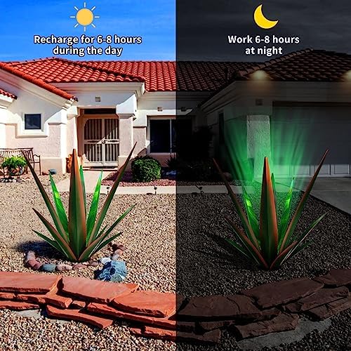 KODIBO 24" Large Metal Agave Plant Outdoor Decor with Solar Light, Black - Image 5