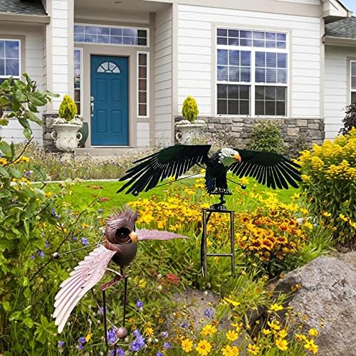 Garden Eagles Stake Ornament Art Bird Flapping Windmill Outdoor Metal Stake Rocking Balancing Flying Wind Spinner Yard Vintage Sculptures,Black,116 * 41cm - Image 5