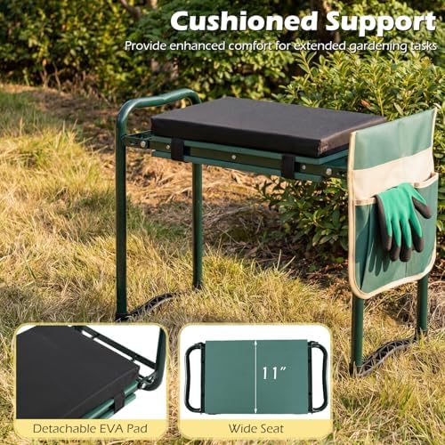 IRONMAX Garden Kneeler and Seat with 15.5" L×11" W EVA Kneeling Pad, Green - Image 5