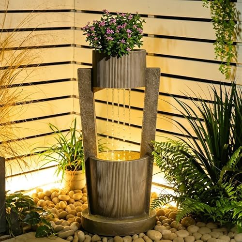 Sunlinua 31H Realistic Rock Outdoor Water Fountain with LED Light Brown - Image 6