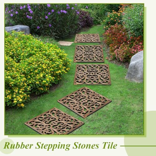 Pangda 16 Pcs Rubber Stepping Stones Outdoor, Copper, Scroll - Image 6