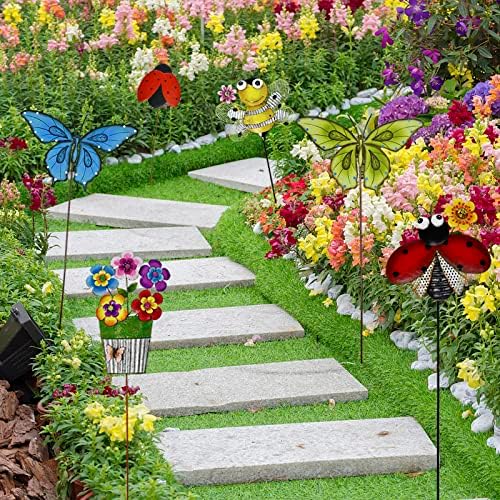 Garden Decor Metal Yard Stakes Spring Lawn Art Decorative Plant Stake Indoor Outdoor Ornaments Decoration for Patio Pathway Backyard (Blue + Green Butterfly) - Image 4