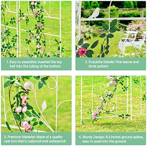Sungmor Metal Trellises for Climbing Plants, Overall 20 Inch Width & 82.5 Inch Tall, 2PC White Pack, Decorative Retro Style Trellis Fence Panels, Garden Plant Support, Flower Rose Climbing Rack - Image 5