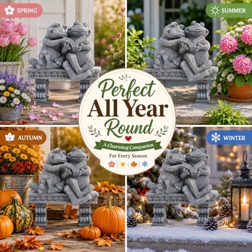 Frog Garden Statue Outdoor Decor, Cute Vintage Frogs Reading a Book on Bench Resin Sculpture, Animal Yard Art for Patio, Lawn, Yard, Housewarming Garden Gifts for Women (Grey) - Image 7