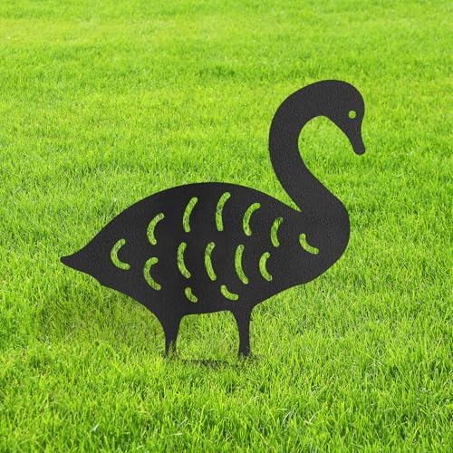 Swan Metal Garden Stake Decorative, Elegant Bird Design Silhouette Statues for Yard Art, Outside, Patio, Outdoor Decor, Garden Decorations, Lawn Ornaments - 20" Black by SIGNLEADER