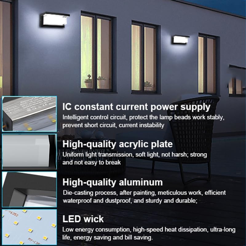 Sytmhoe 5000K Daylight White Exterior Wall Light, 2Packs Modern LED Exterior Light Fixture Wall Mount Ip65 Waterproof, Wall Porch Light for Garage Walkway Hallway Backyard Garden(2packs) - Image 3