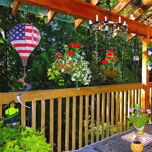 2 Pack American Flag Deluxe Hot Air Balloon Patriotic Everyday Wind Twister Garden Windmills Spinners Decoration 59" L for Outdoors, Lawn, Yard, Ornament Decor, Patriotic Wind Catchers - Image 7