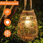 Rattan Solar Lantern, Large Outdoor Waterproof Hanging/Tabletop - Image 6