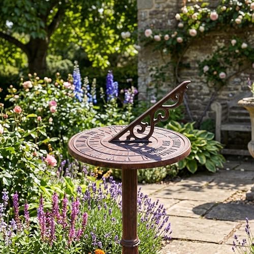 Relaxdays Sundial, Garden & Balcony, Cast Iron, Antique, Roman Numerals, Weatherproof, Garden Decoration, Brown - Image 2