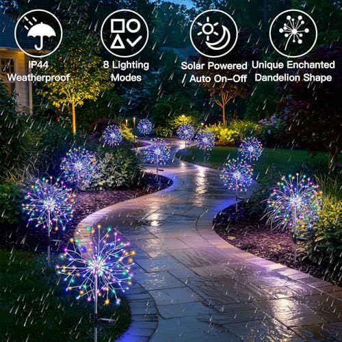 suddus Solar Garden Lights Outdoor Waterproof, Upgrade 2 Pack 150LED Solar Firework Lights, 8 Modes Starburst Fairy Light for Front Yard, Driveway, Bushes, Patio Christmas Decor (Multicolor) - Image 2
