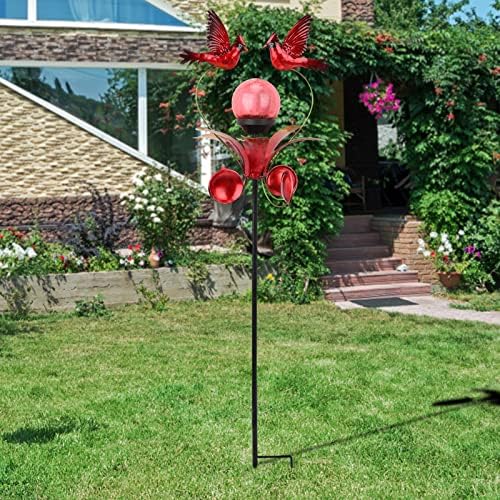 Decorative Solar Outdoor Light, Cardinal Glass Globe Stake For Lawn Yard - Image 2