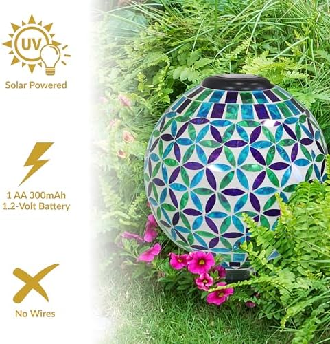 Sunnydaze Solar Gazing Ball for Garden, Mosaic Cool Blooms - Image 5