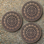 HF by LT Deluxe Rubber Stepping Stone, Mandala Design, Heavy Duty 13" All-Weather Garden Tile, Black with Antique Bronze Finish, Set of 3 - Image 3