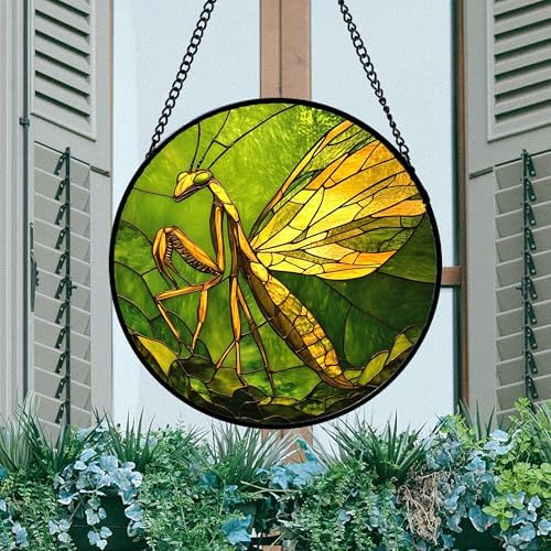 DASTOLL Stained Glass Window Hanging 4 Pcs Set Green Plants Yellow Insect Theme 6.3" - Suncatcher Door Garden Sun Catcher Decor Birthday Christmas for Mom Woman Nana Men - Image 3