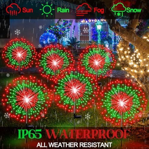 Tujoe 6 Pcs Christmas Solar Firework Stake Lights 180 LED 8 Modes - Image 5