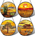 DASTOLL Stained Glass Window Hanging 4 Pcs Set Desert Sunset Theme Landscape Large 11.8" - Suncatcher Door Garden Sun Catcher Decor Birthday Christmas for Mom Woman Nana Men by DASTOLL