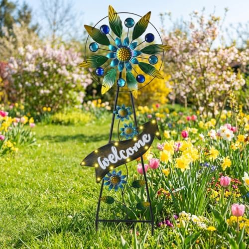 TERESA'S COLLECTIONS Solar Metal Hummingbird Wind Spinner Garden Stake 26" - Image 3