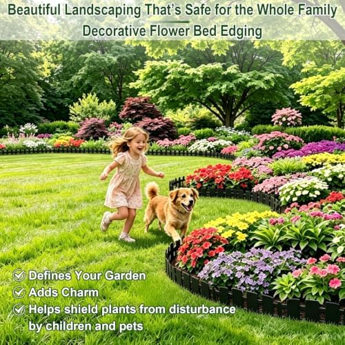 50FT Garden Edging Border, 4.5in White Picket Fence, 90 Flexible Stakes - Image 3