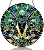 Stained Glass Window Hanging Peacock Feather Art Sun Catchers Elegant Peacock Glass Suncatchers Decorative for Home Garden Outdoor & Indoor Colorful Gift 9.8 Inch by Unknown