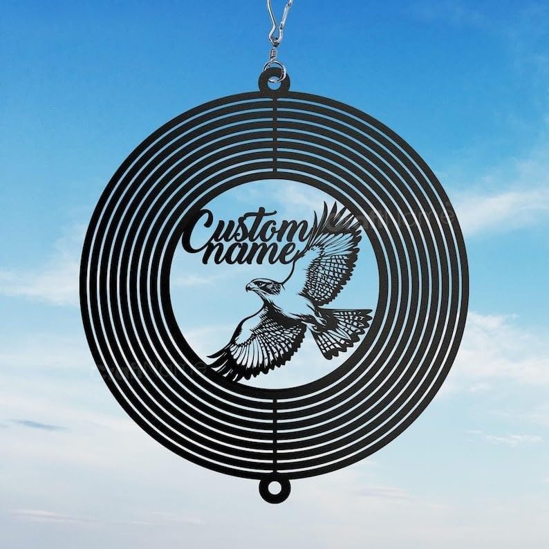 Personalized Hawk Metal Wind Spinner, Custom Bird of Prey Hanging Yard Art, Wildlife Outdoor Decor (Hawk Garden Wind Spinner) - Image 3