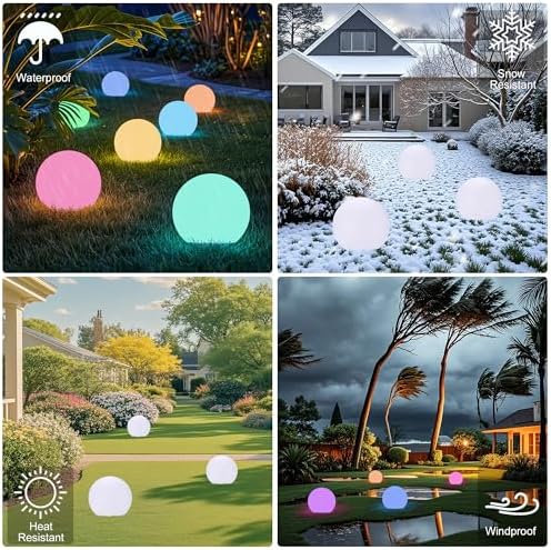 shumi Solar Ball Light-12inch LED Outdoor Table Lamp,16 RGB Colors and Dimmable Globe Light with Remote,Decor for Patio,Garden,Yard,Beach,Pathway,Nursery - Image 5