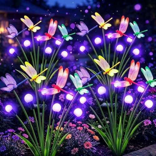 4 Pack Dragonfly Solar Garden Lights Outdoor, 24 LEDs Solar Firefly Lights by yulloyello