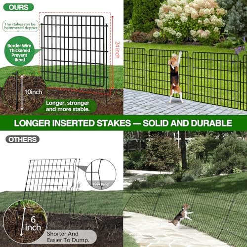 5 Panels Garden Fencing Animal Barrier with Lock, 24 in(H) X 10 Ft(L) Dog Fence Outdoor for Yard Rustproof No Dig Decorative Tall Garden Fence Metal Wire Panel Border Rabbit Ground Stakes Fencing - Image 4
