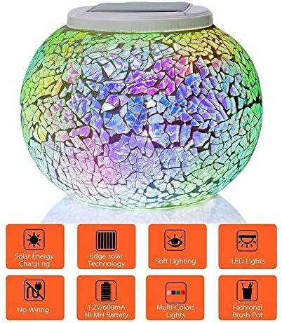Mosaic Glass Solar Table Light,WONFAST Waterproof Color Changing Mood Night Lights Solar Outdoor Desk Lamp for Bedroom Party Garden Patio Yard Decoration Lighting (Tricolor Plating) - Image 7