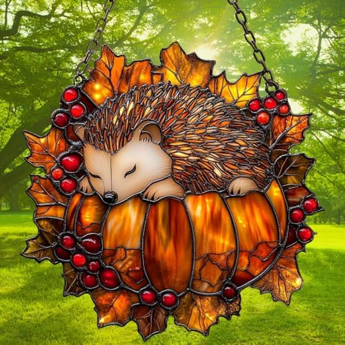 Cute Little Hedgehog Pumpkin Acrylic Suncatcher - Image 3