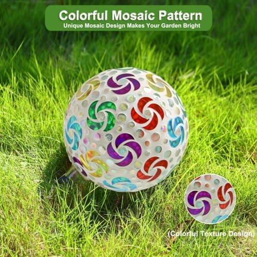 SAVENNA Mosaic Garden Gazing Ball, 8 Inch Decorative Glass Sphere for Outdoor Garden, Lawn & Patio, Fade-Resistant All-Season Yard Art, Multicolor Pinwheel Pattern - Image 2