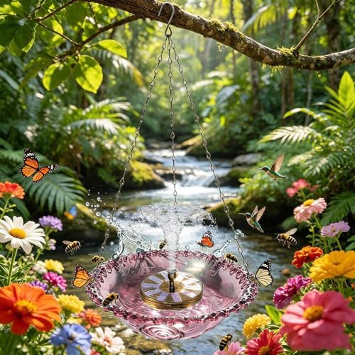 Hanging Solar Bird Bath Fountain Solar Powered Bird Bath Fountains Water Pump with 8 Spray Heads Water Feature for Hummingbirds in Garden Yard Patio, Purple - Image 5