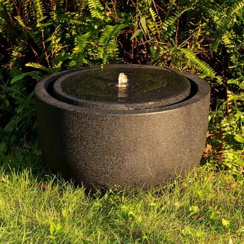 12.60” H Outdoor Water Fountain Made with Eco-Friendly Recyclable Materials, Polyethylene Round Bubbler Water Fountain Outdoor, Garden Decor with LED Light for Patio, Porch, Backyard (12.60") by PUULYE