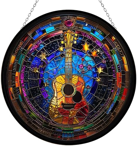 Guitar Suncatcher Stained Glass Window Hangings Sun Catchers Colorful Ornament Gifts for Women Mom Wife Halloween Christmas Housewarming by 365CUSGIFTS