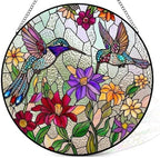 Window Hanging Suncatcher | 3D Embossed Stained Glass Hummingbird & Flowers Design | Diamond Glass Rainbow Catcher with Crystal Chime & Cat Hook Gift Set -Large by Unknown