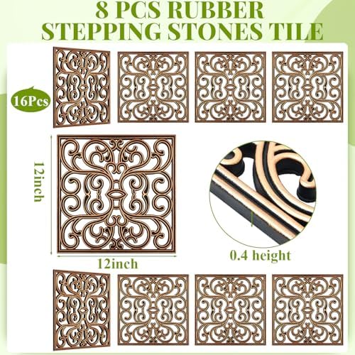 Pangda 16 Pcs Rubber Stepping Stones Outdoor, Copper, Scroll - Image 2