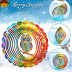 FONMY Wind Spinner Mandala Owl 12 inch 3D Stainless Steel Laser Cut Metal Art Geometric Pattern Hanging Wind Spinner, Kinetic Yard Art Decorations - Indoor/Outdoor Décor - Image 2
