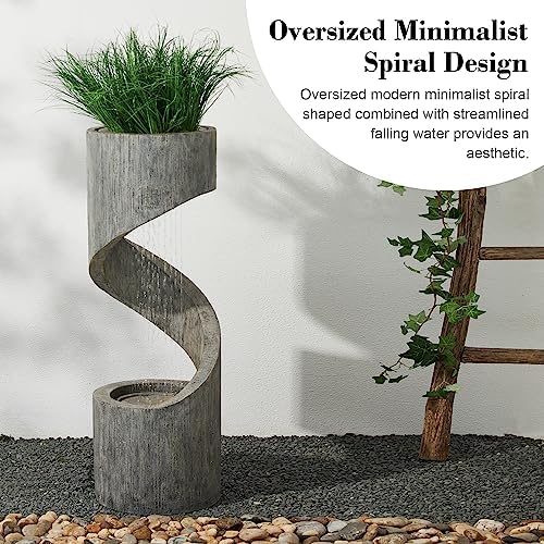Glitzhome Outdoor Water Fountain with LED Light, Modern Spiral Tiered Outdoor Fountain with Stone Planter, Curved Freestanding Waterfall Fountains for Garden Patio Deck Porch, 40”H - Image 5