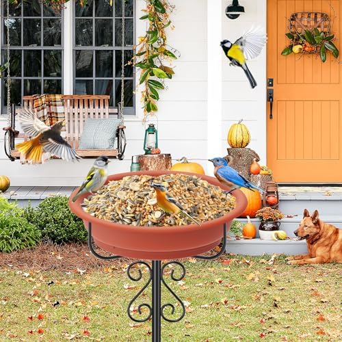 Bird Bath for Outside, 40In Freestanding Birdbaths & Feeder, Brown - Image 6
