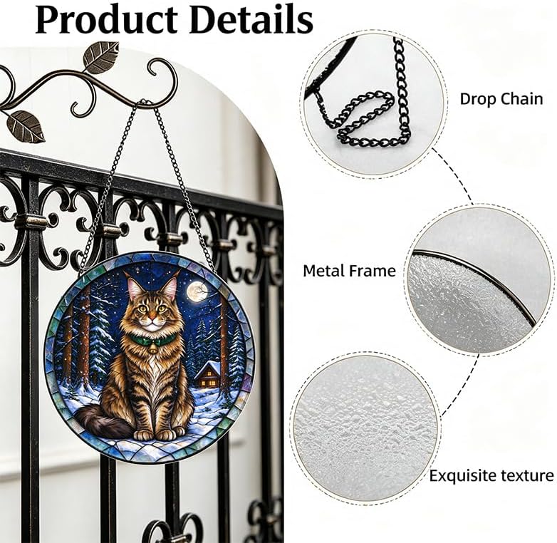 Stained Glass Window Hanging Maine Coon Suncatcher Gifts for Him 9.8" - Image 3