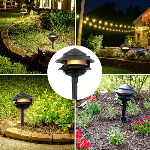 LED Pathway Lights 132 - Black 2 Tier Pagoda Low Voltage Landscape Lighting, 12V Driveway Lights Outdoor Walkway Garden Pathway Lighting with G4 4W 3000K LED Bulb, Stake & Connectors - Image 2