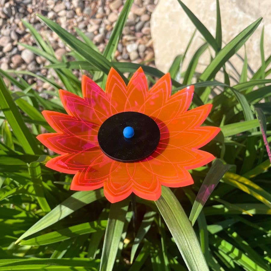 Garden Sunflower | 5" Flower Pot Size | Sunflower Garden Decor | Fluorescent Acrylic | UV Resistant Yard Decor | Decorative Garden Stakes | Beautiful Gift | Variety Color 3 Pack - Image 5
