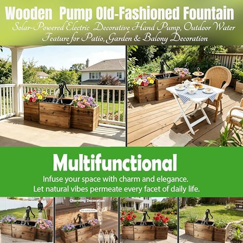 NestNature Solar Outdoor Water Fountain|Wood Water Feature for Garden Decor - Image 5