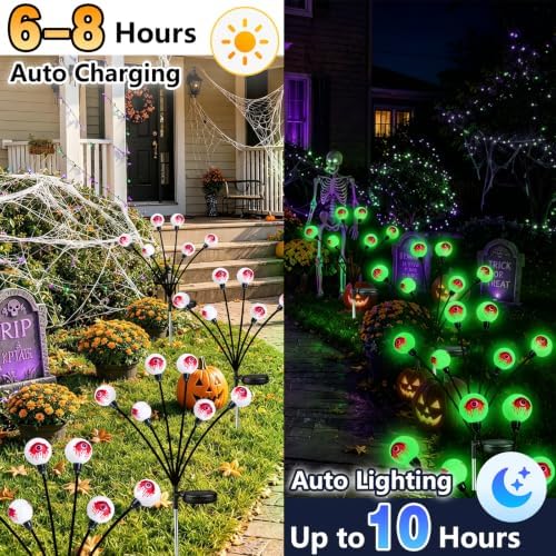 EEW Solar Halloween Decorations Outdoor 8 Pack 48 LED Eyeball Lights Green - Image 4