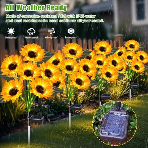 ostritec Solar Lights Outdoor Garden Decor 6 Pack, 36 Sunflower, Waterproof - Image 4