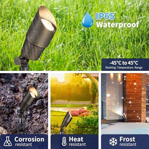 Gardenreet Brass Landscape Spotlights 12V, Low Voltage Spot Light Outdoor LED, Wired IP65 Waterproof Uplight, ETL Bronze for Garden Yard Tree House with 5W 2700K Warm White MR16 Bulb - Image 5