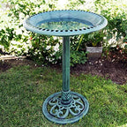 Alpine Corporation TEC116 Outdoor Aged Green Pedestal Birdbath with Scrollwork, 28" Tall, Green - Image 2