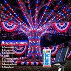 Red White and Blue Solar Lights, 800 LED 335ft Patriotic Solar Lights Outdoor, with Reel Design 8 Modes Auto On/Off Remote IP65 Waterproof,4th of July Light for Patio Garden Tree Decor - Image 7