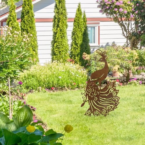 Peacock Garden Stake - 15.76" Tall Metal Yard Art with Intricate Feather Design, Rusted Outdoor Sculpture for Lawn & Fence Decor - Housewarming & Birthday Gift for Women, Mom & Grandma - Image 6