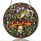 9.84 Inch Stained Glass Window Hanging Frog On Mushroom Sun Catchers Whimsical Nature Forest Animal Glass Art Suncatchers for Home Porch Garden Indoor & Outdoor Decor by Unknown