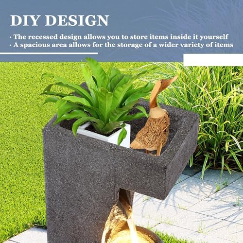 Grepatio Outdoor 6-Tiers Water Fountain, Cascading Water Fountain with 5 LED Lights, 39"H Large Waterfall Fountains, Outside Modern Water Feature for Garden, Yard, Deck Decor Like Natural Stone, Grey - Image 3